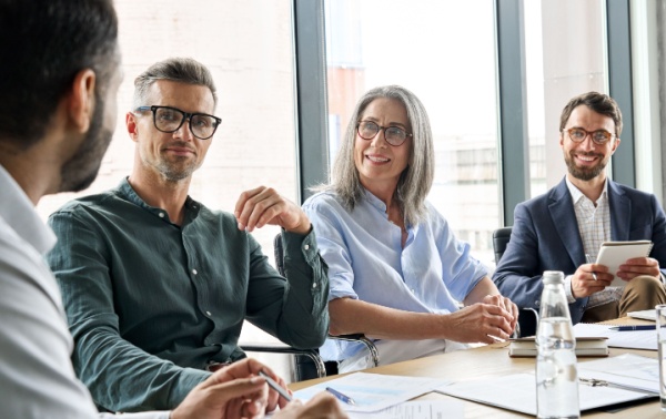 A group of executives at a board meeting.