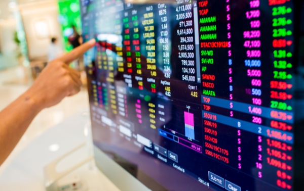 A screen displaying stock market data.