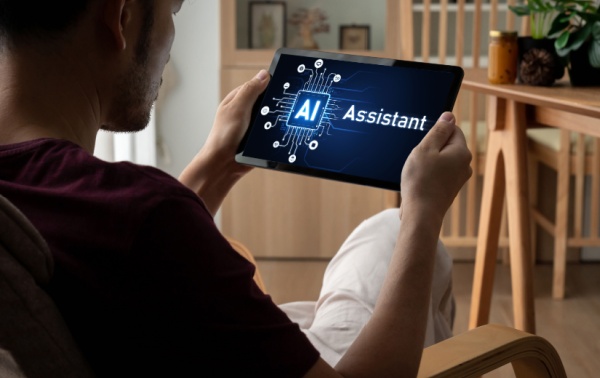 Someone using an AI assistant on a tablet.